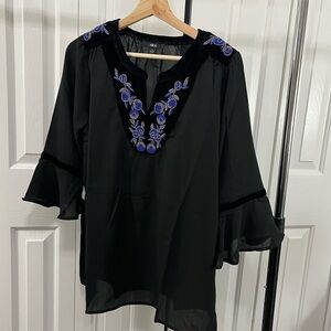 Ellos Embellished Black Top Size 12 New With Tags